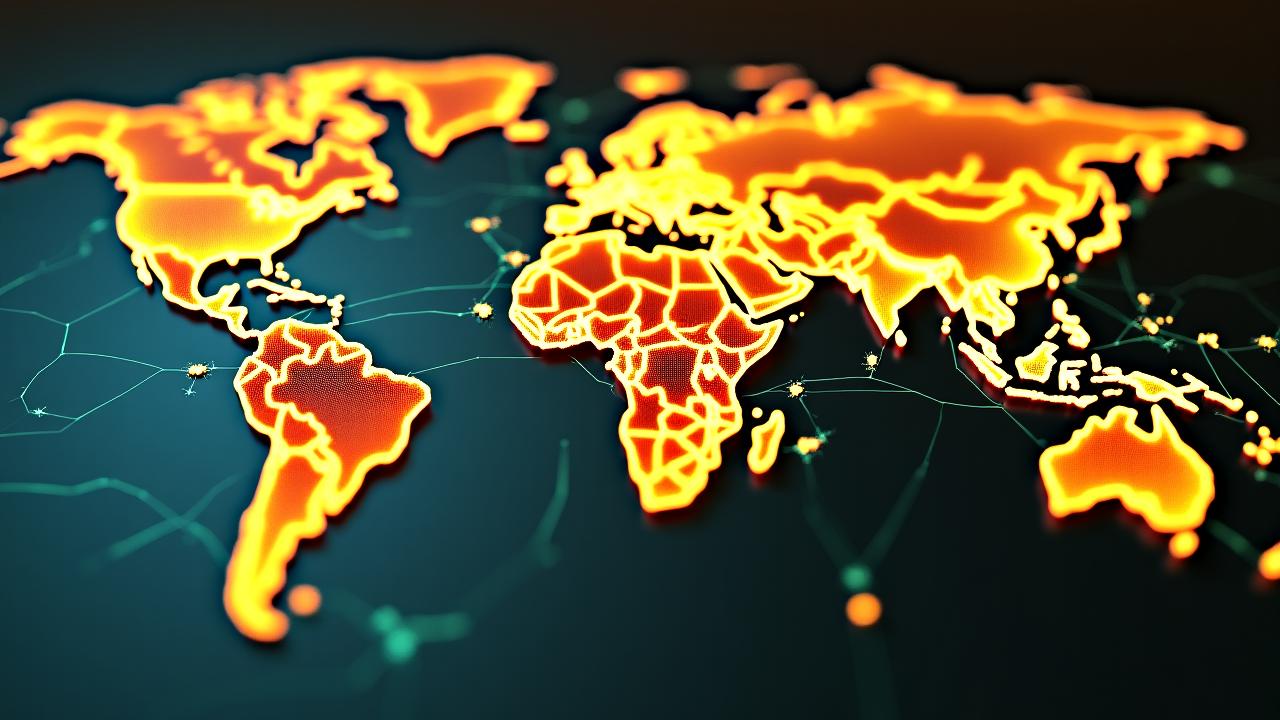 แผนที่โลกดิจิทัลแสดงการเชื่อมต่อจากกรุงเทพฯ ไปยังภูมิภาคอาเซียน